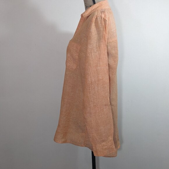 Sigrid Olsen Top M Orange Linen Roll Tab Tunic Beach Coastal Grandmother Shirt - Picture 4 of 9